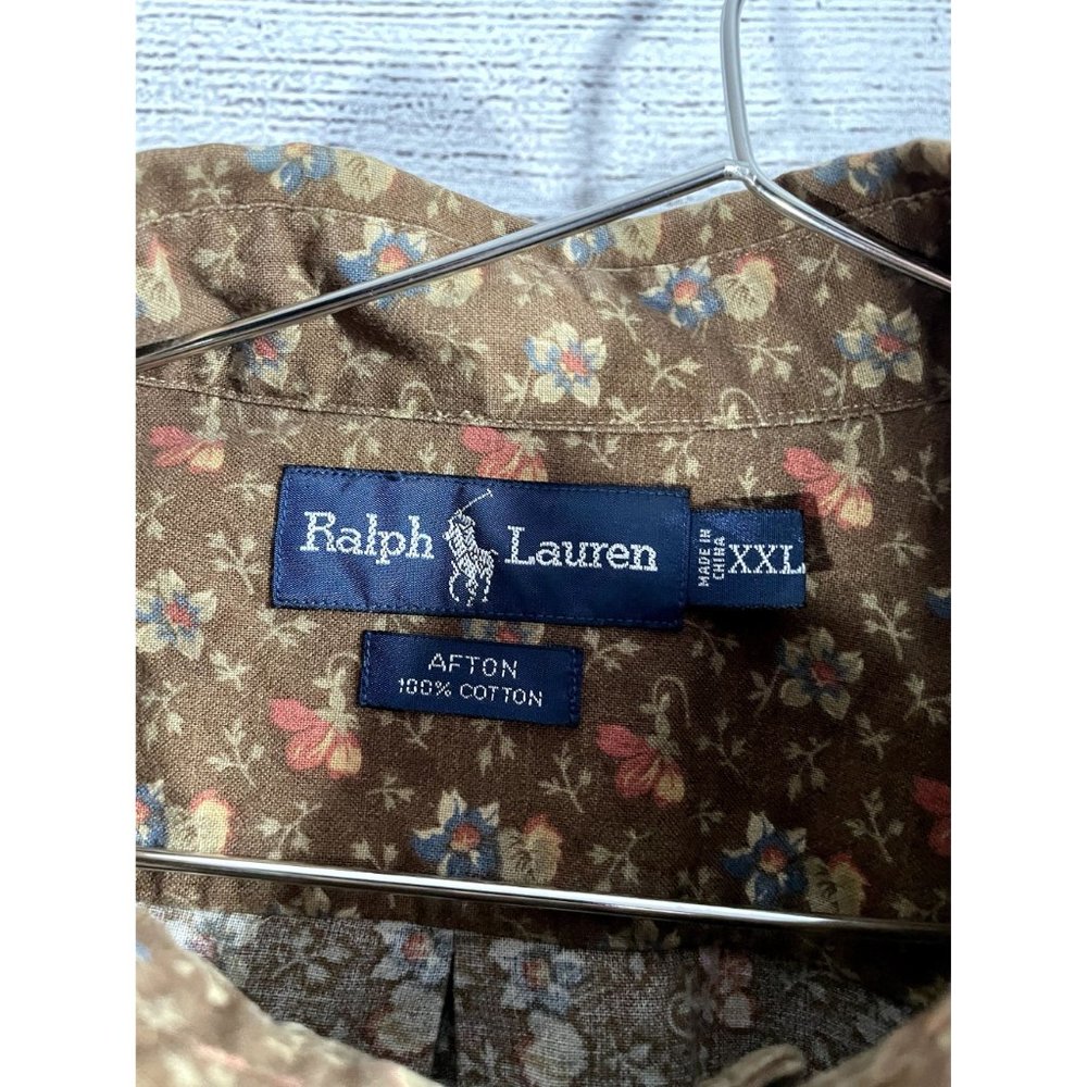 VTG Ralph Lauren Men’s Afton 100% Cotton Half Button Shirt Brown Floral • 2XL - Picture 3 of 4